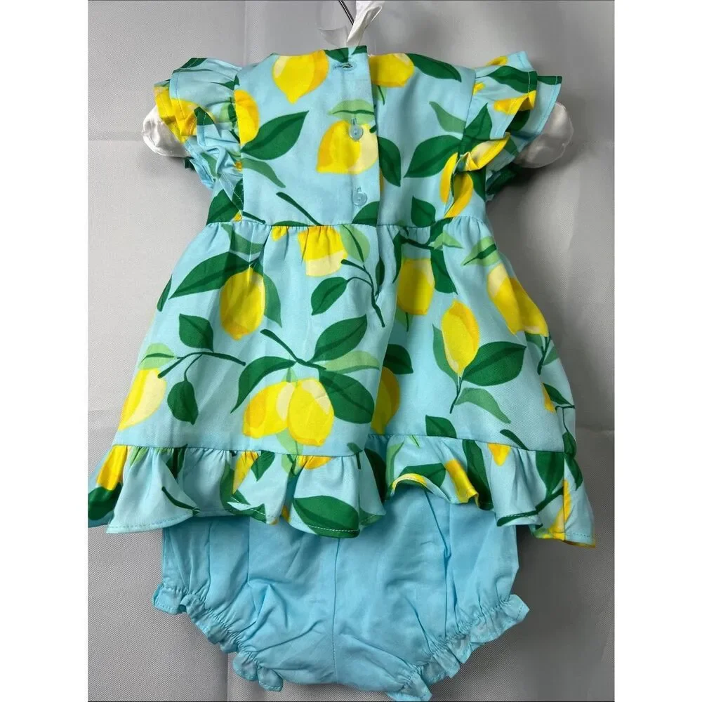 Janie and Jack Lemon Print Dress & Bloomers - Blue, Yellow, Green size 3-6 m NWT
